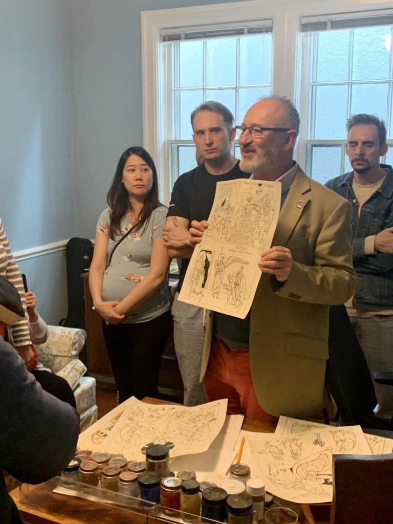 David Clayton teaching students about sacred art and iconography